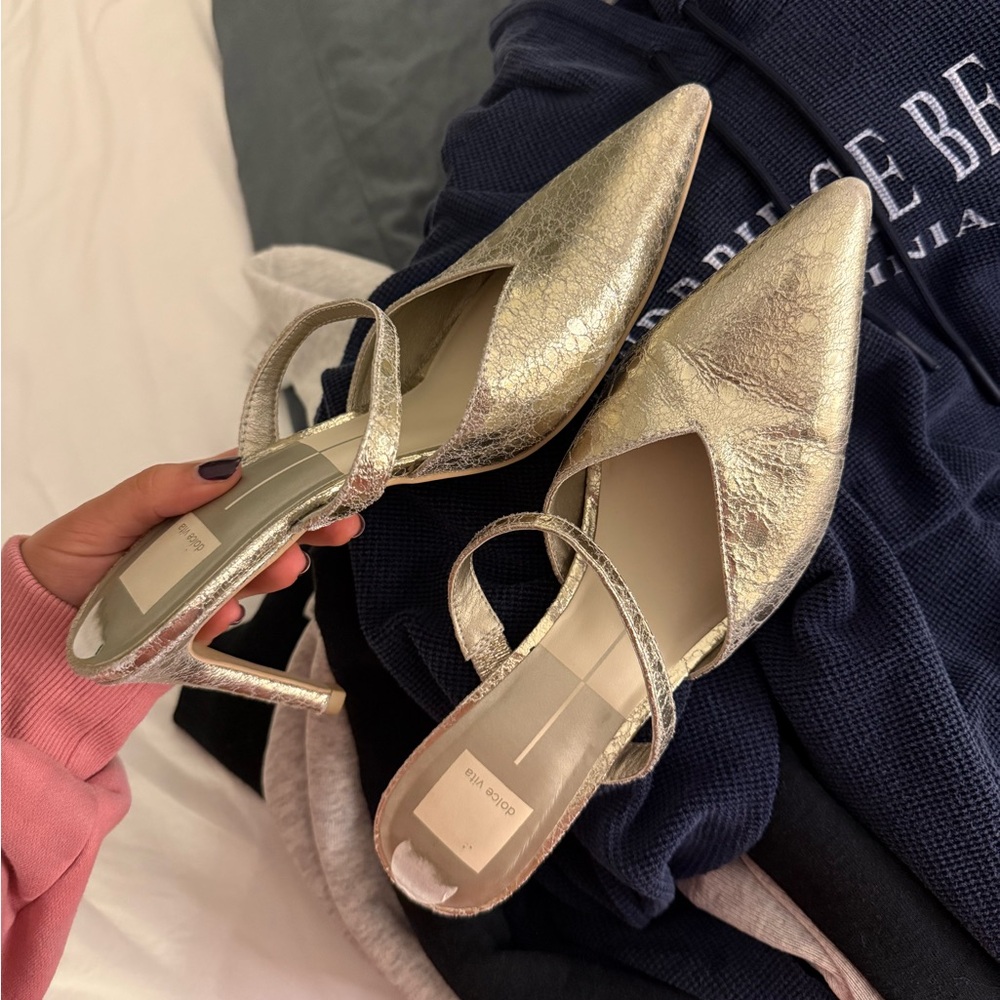 Dolce Vita Metallic Gold Pointed-Toe Slingback Heels